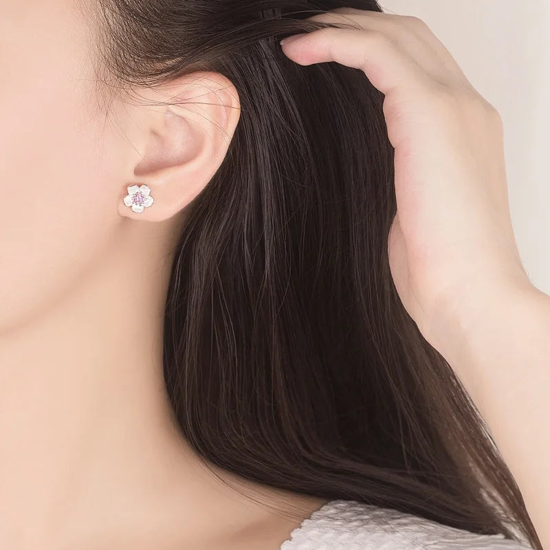 Studs, earrings silver 925 flower zircon amethyst