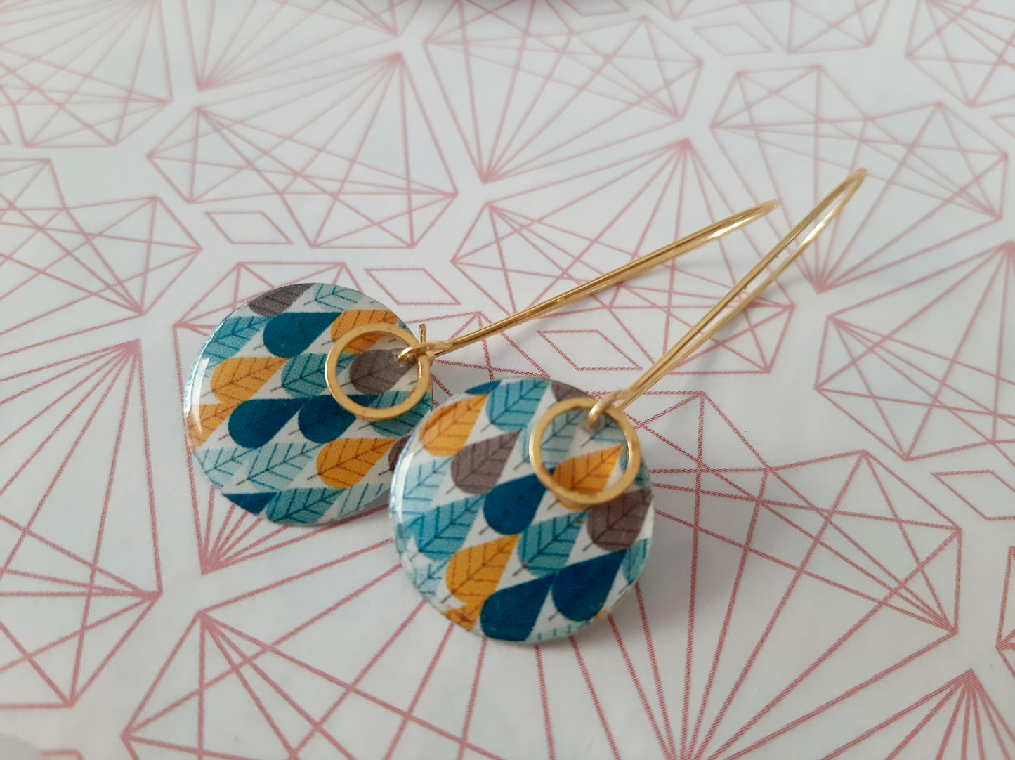 Boucles d'oreilles pendantes résine arbres graphiques