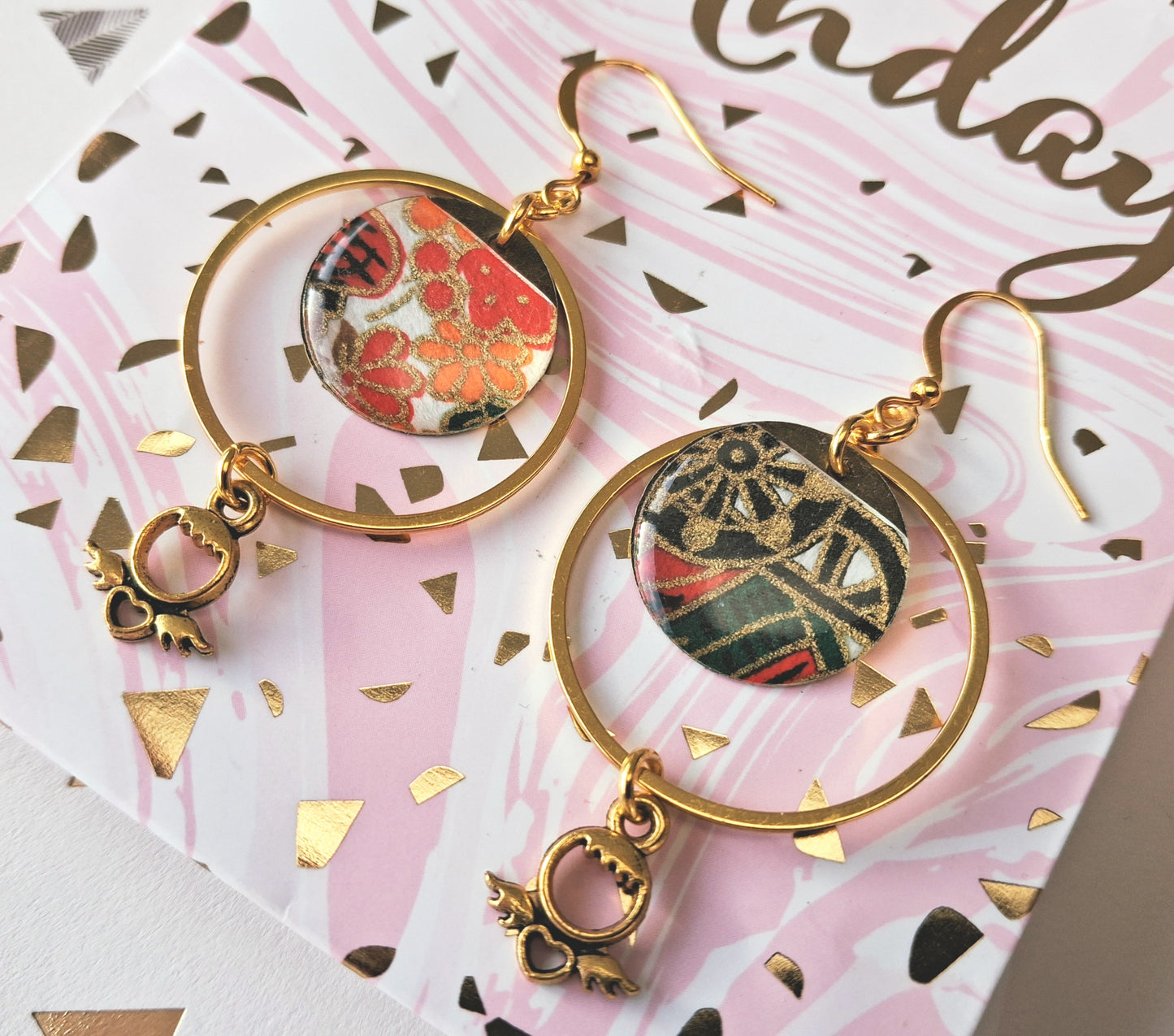 Boucles d'oreilles résine washi japonais