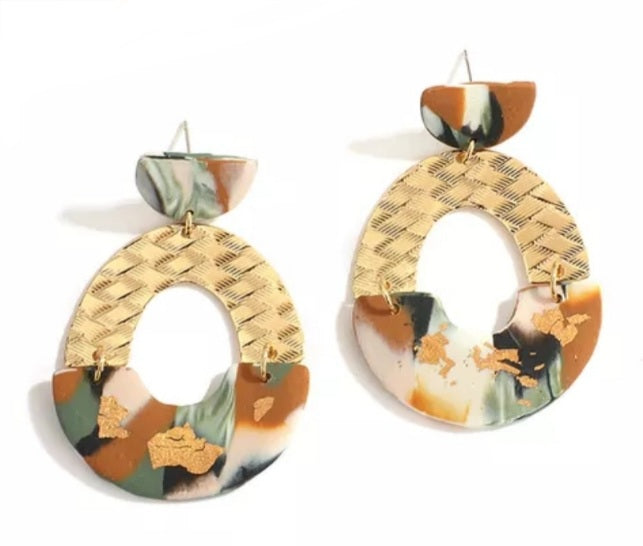 Boucles d'oreilles argile polymère millefiori laiton tressé