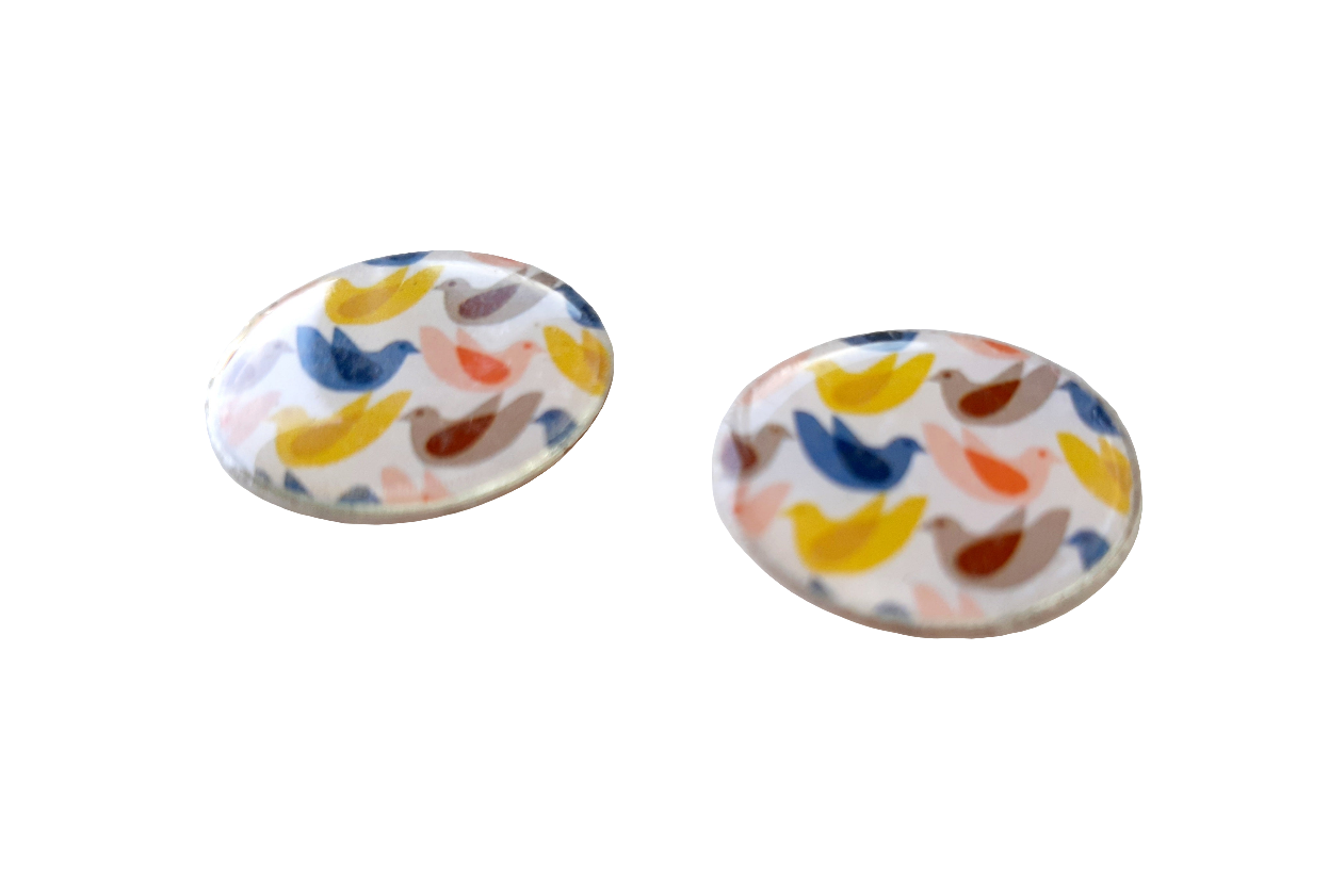 2 cabochons résine 20mm oiseaux création bijoux