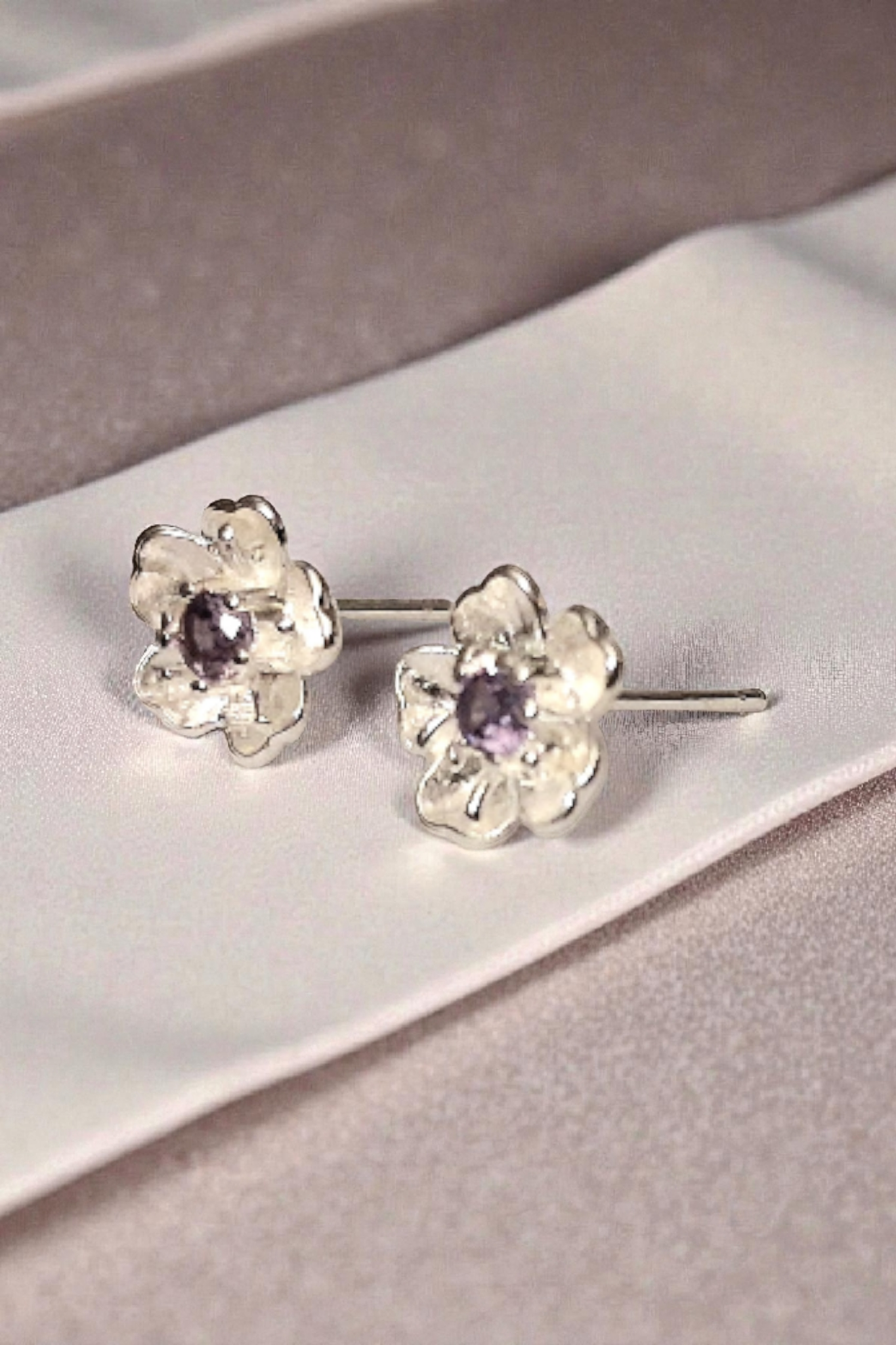 Puces argent 925 poinçonné mauve