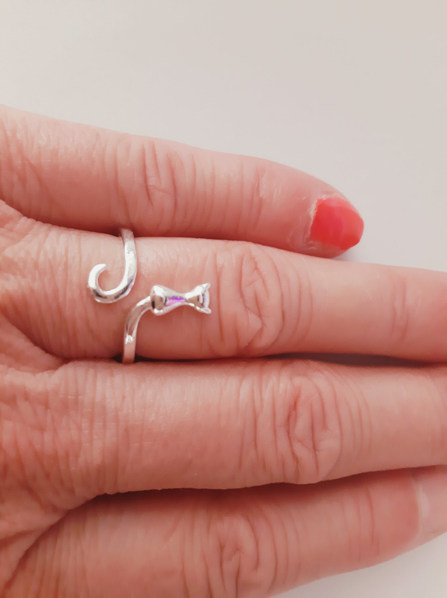 Adjustable cat 925 silver ring
