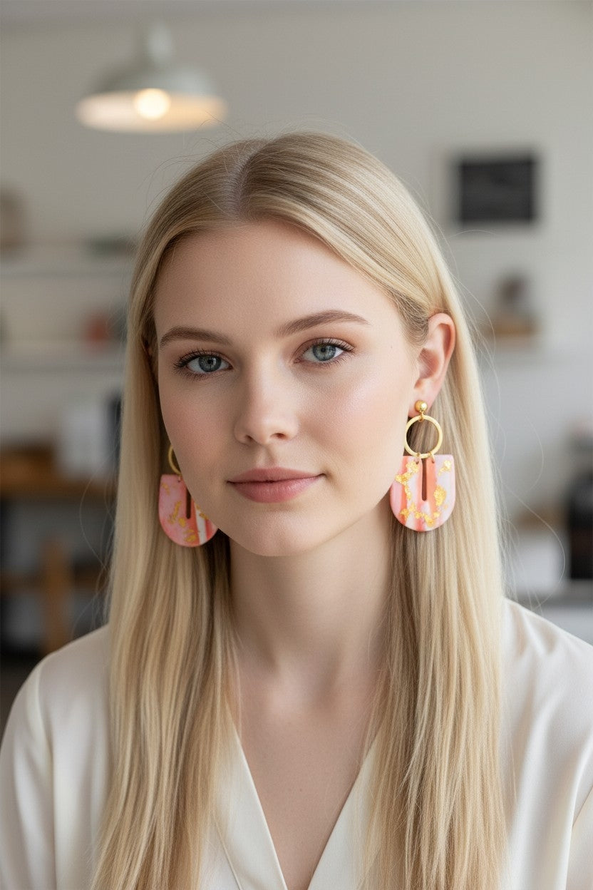 Boucles d'oreilles géométriques polymère feuille d'or