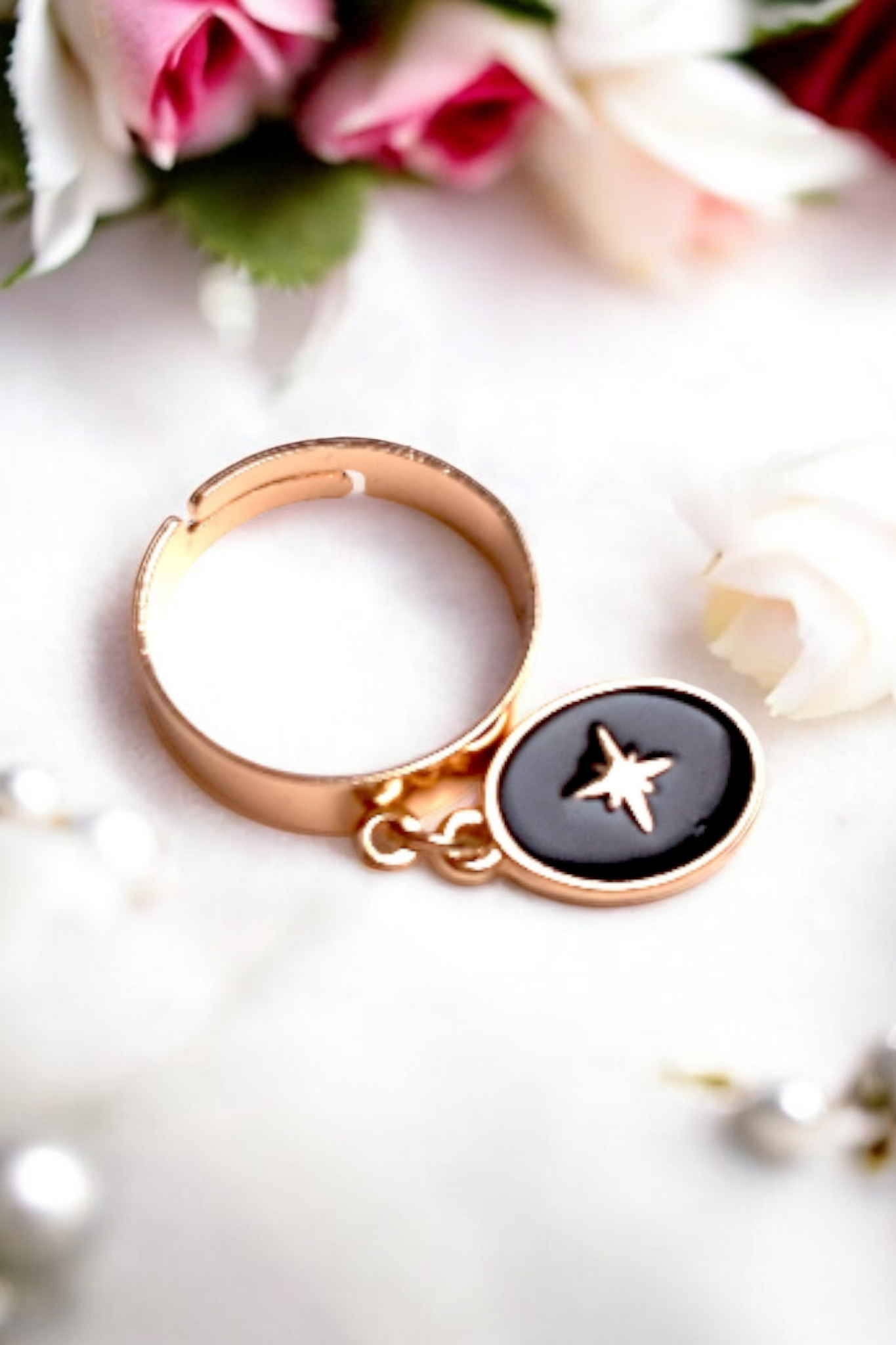 Bague étoile polaire émaillée noir