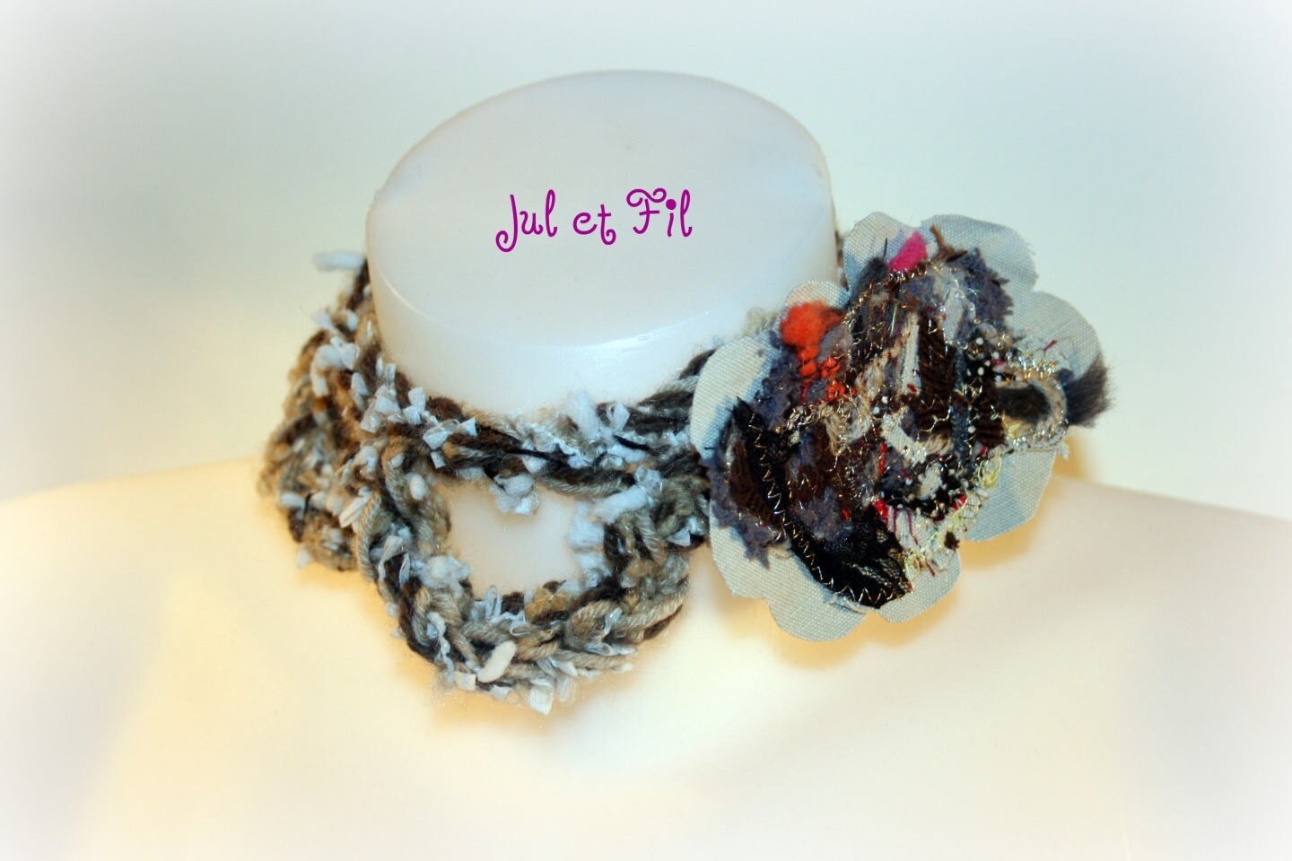 Free form crochet collar brooch fabrics