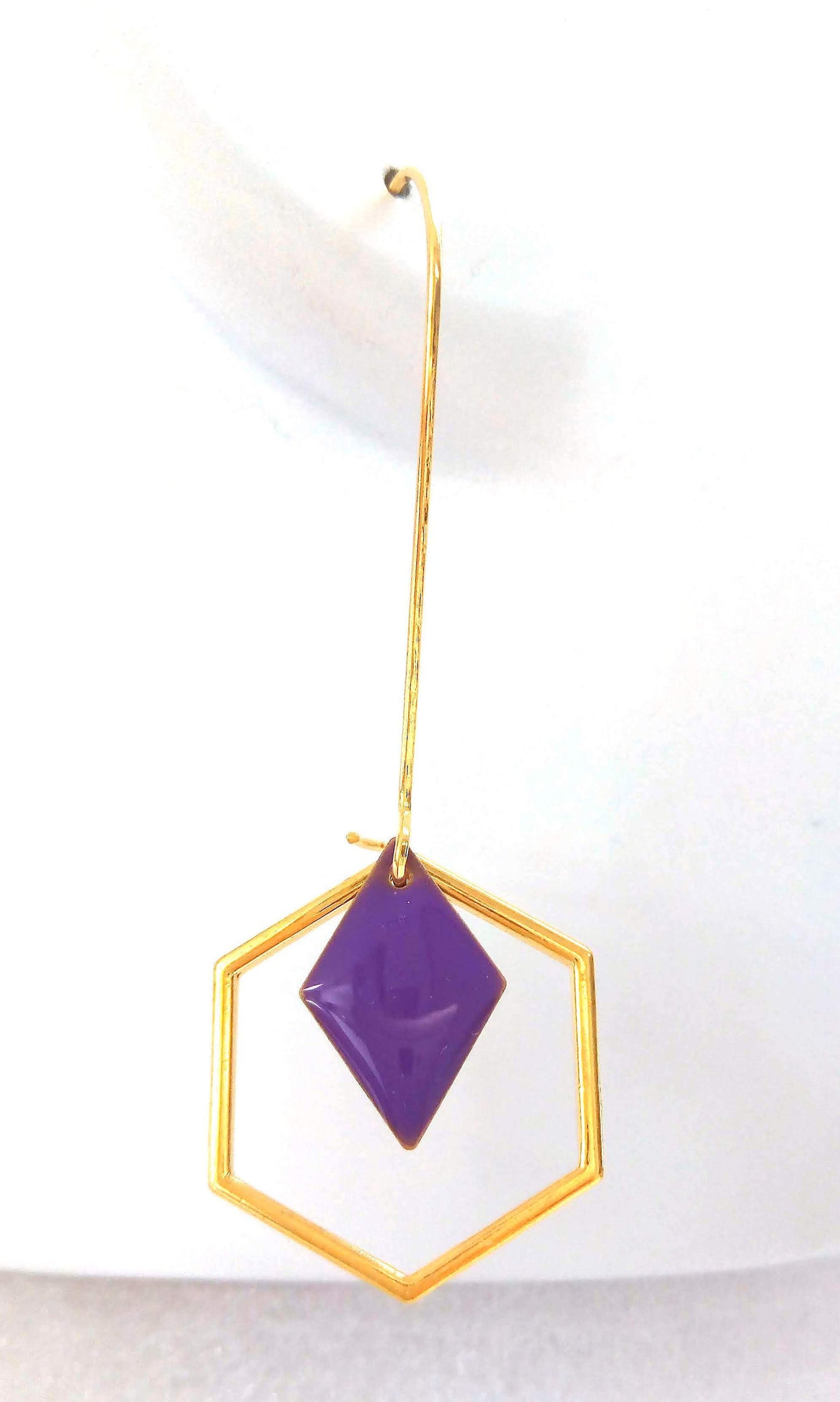 Boucles hexagone sequin émaillé losanges violet