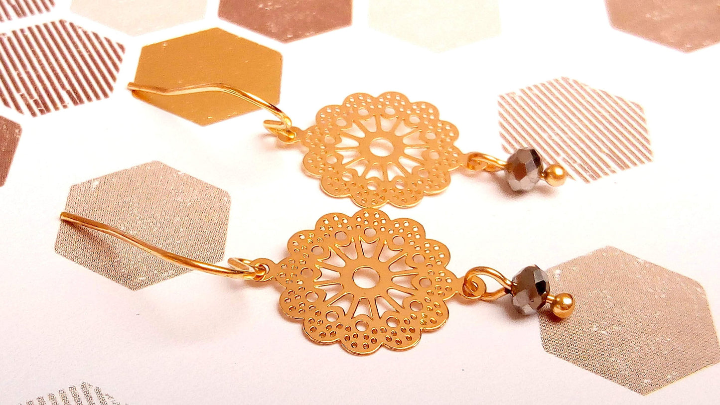 Boucles pendants filigranes fleurs
