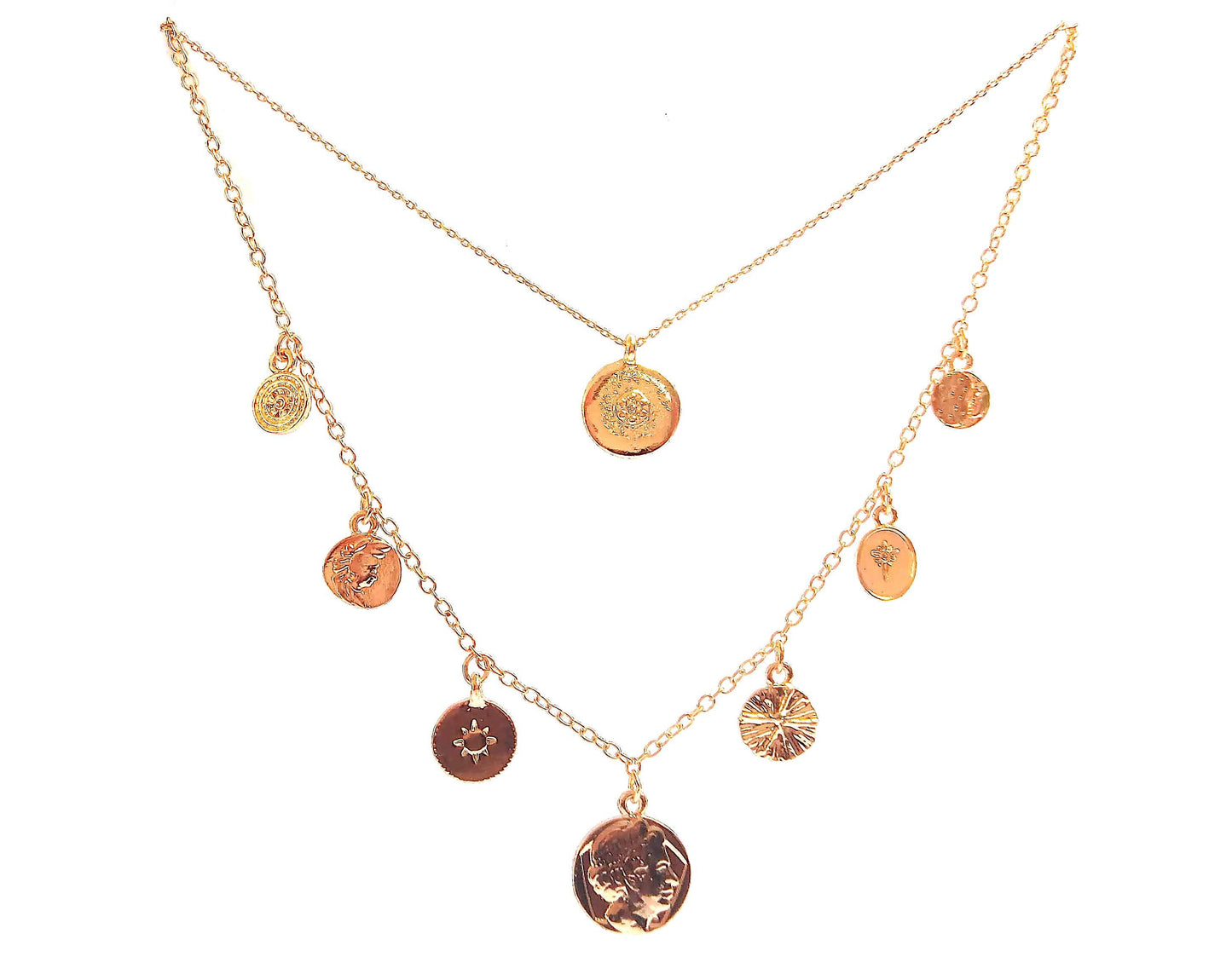 Collier 2 rangs médailles doré or fin