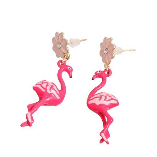 Boucles d'oreilles pendantes émail flamands roses