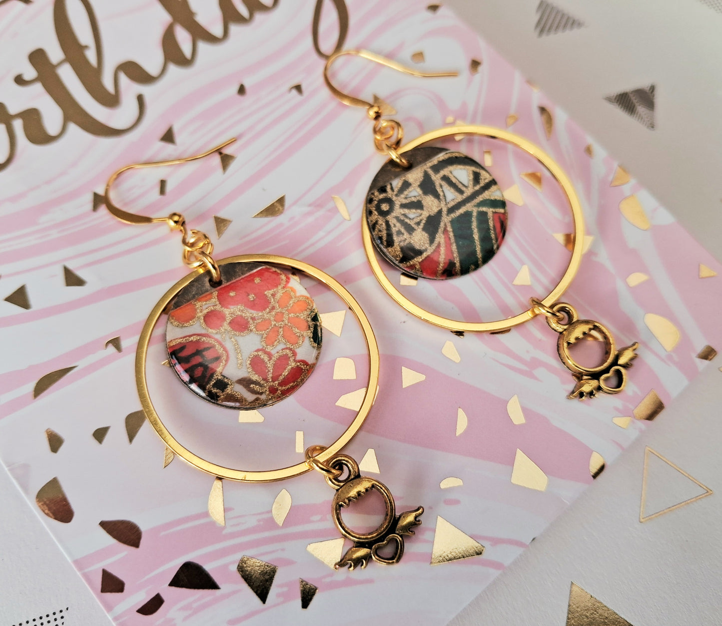 Boucles d'oreilles résine washi japonais