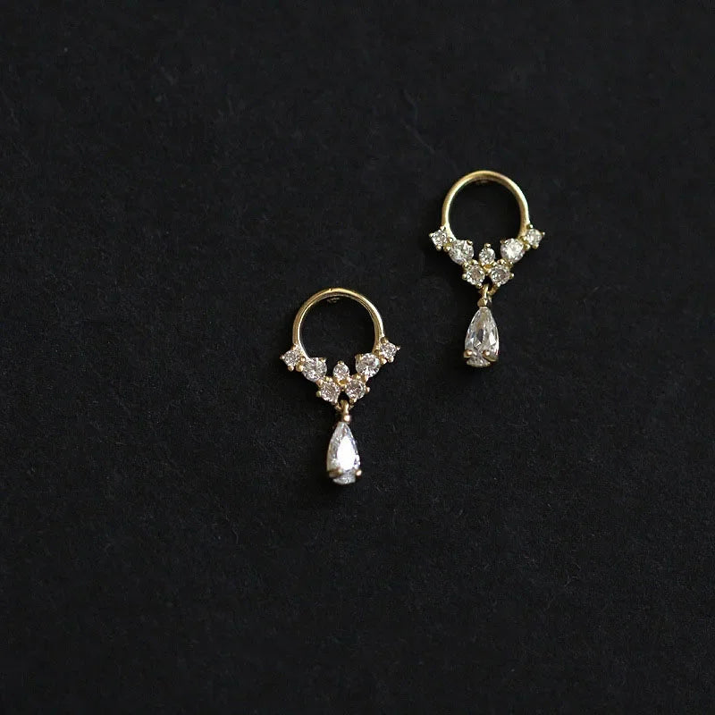 925 Silver Needle Water Drop Leaf Flower Butterfly Design Earrings for Women Girl Classic Sweet Zircon Earrings