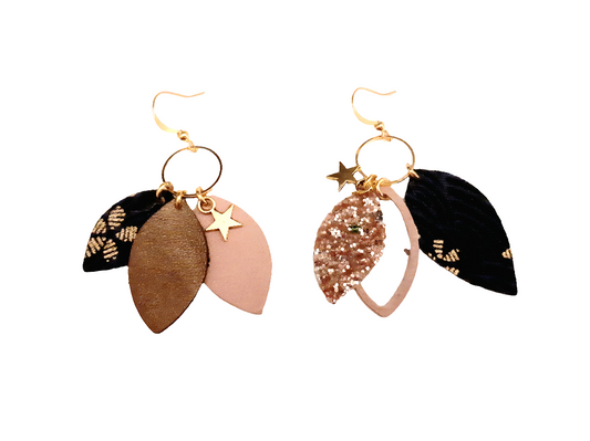 Boucles d'oreilles créateur navettes cuir