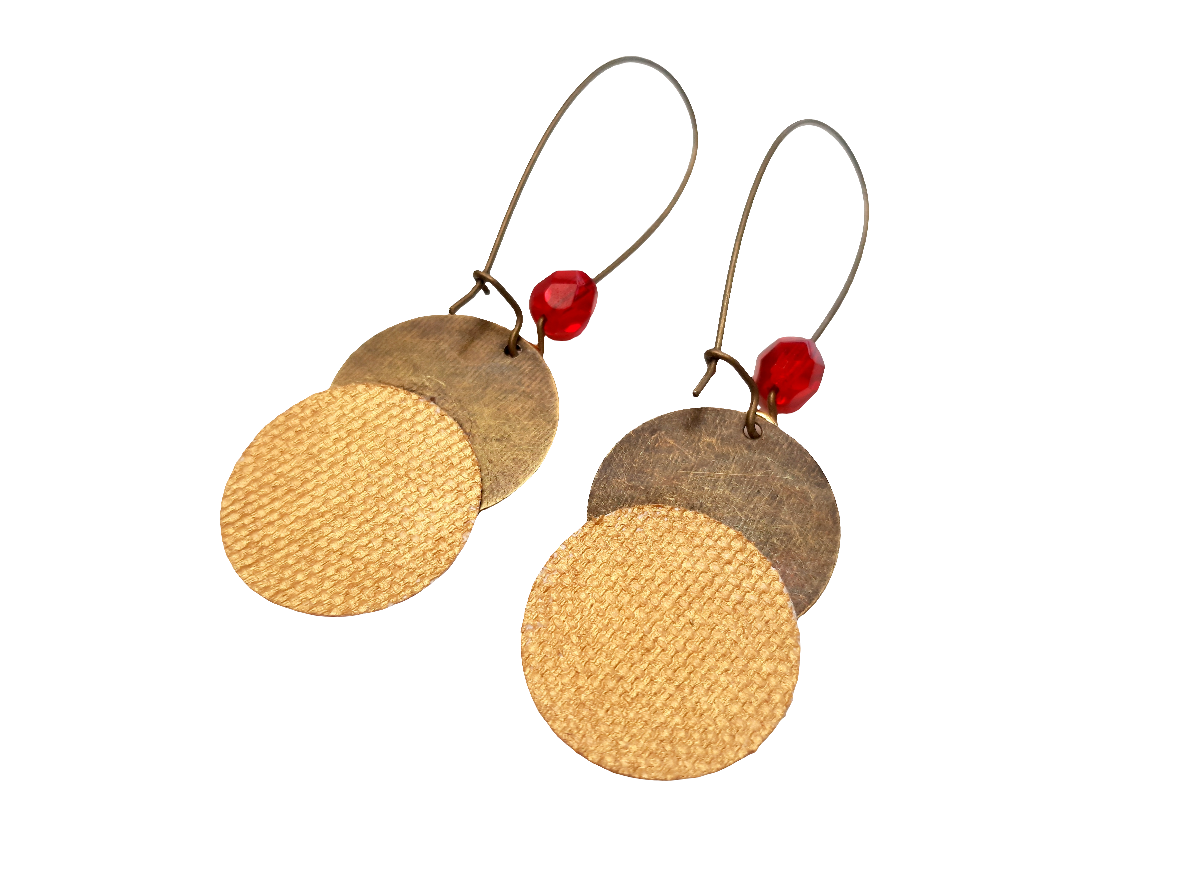 Boucles d'oreilles créateur bronze tissu japonais