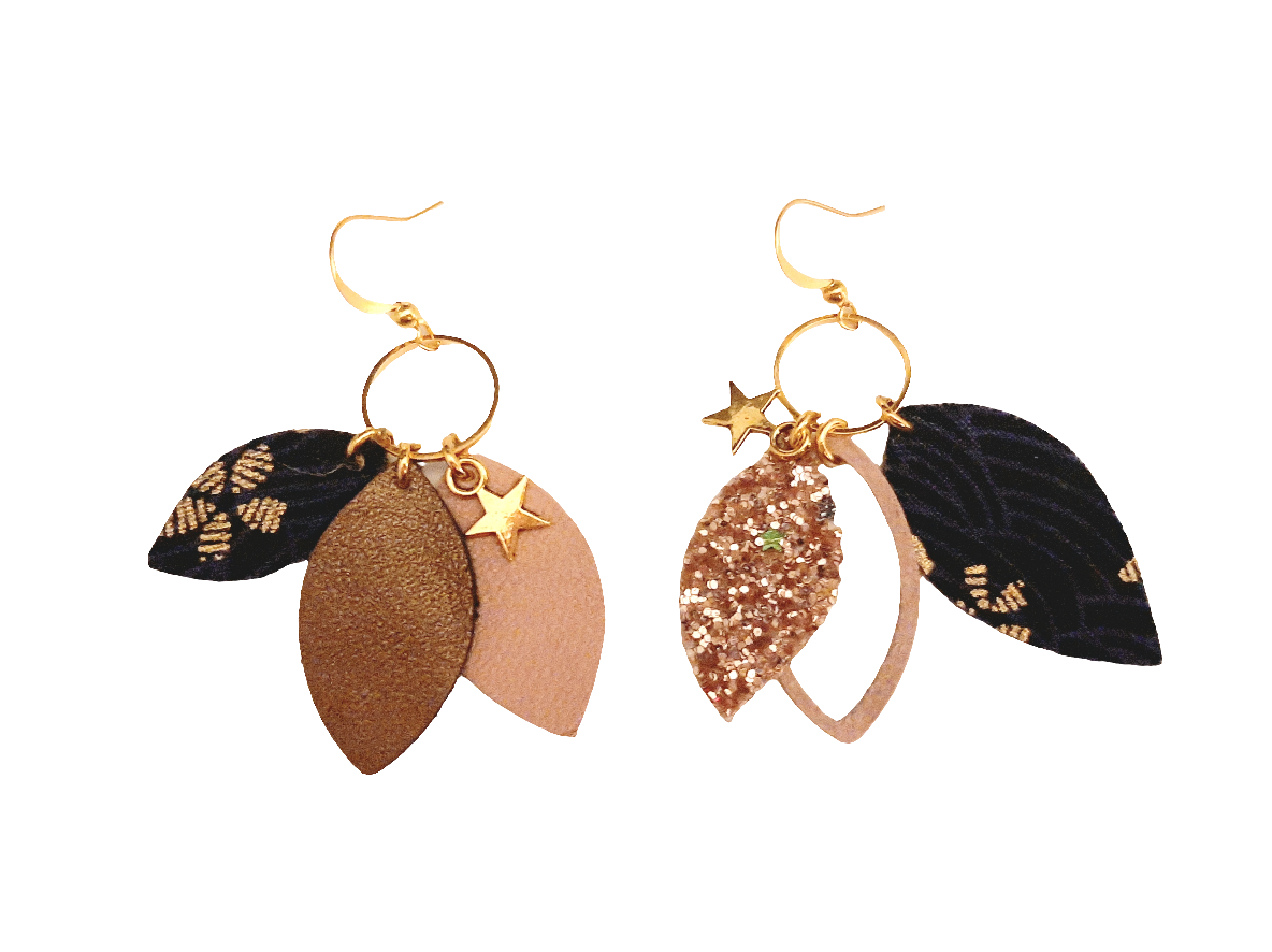 Boucles d'oreilles créateur navettes cuir