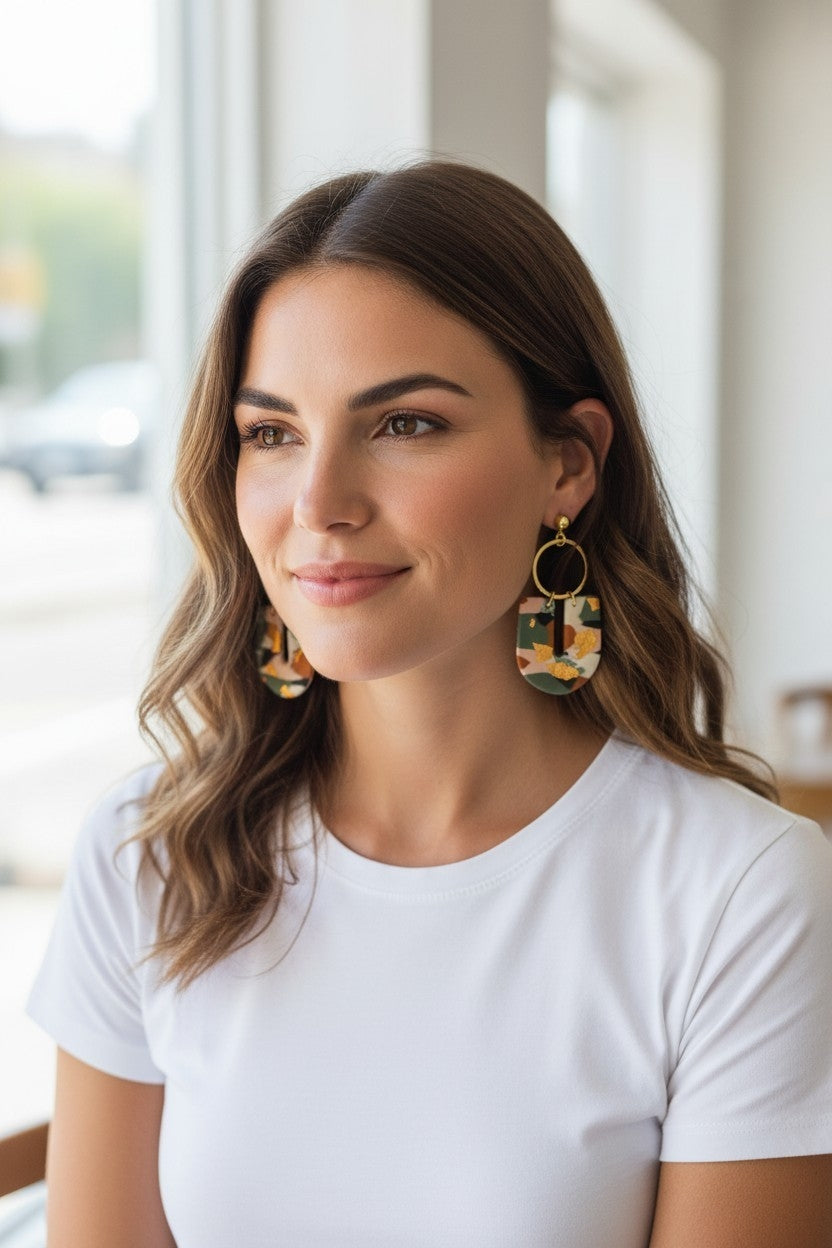 Grandes boucles d'oreilles géométriques polymère éclats d'or
