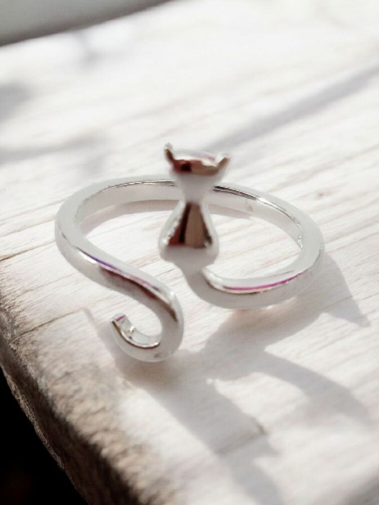 Adjustable cat 925 silver ring