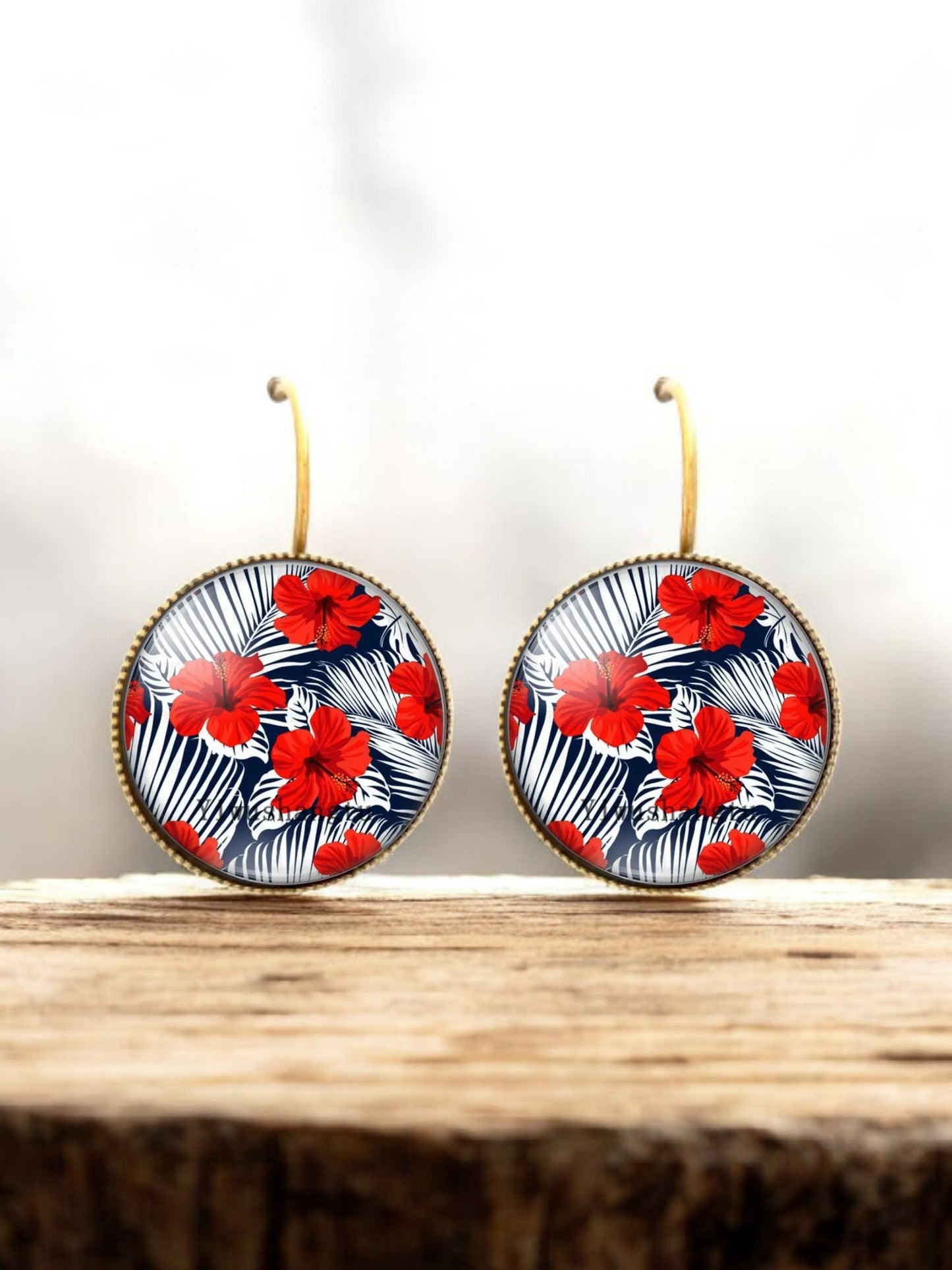 Dormeuses cabochons hibiscus