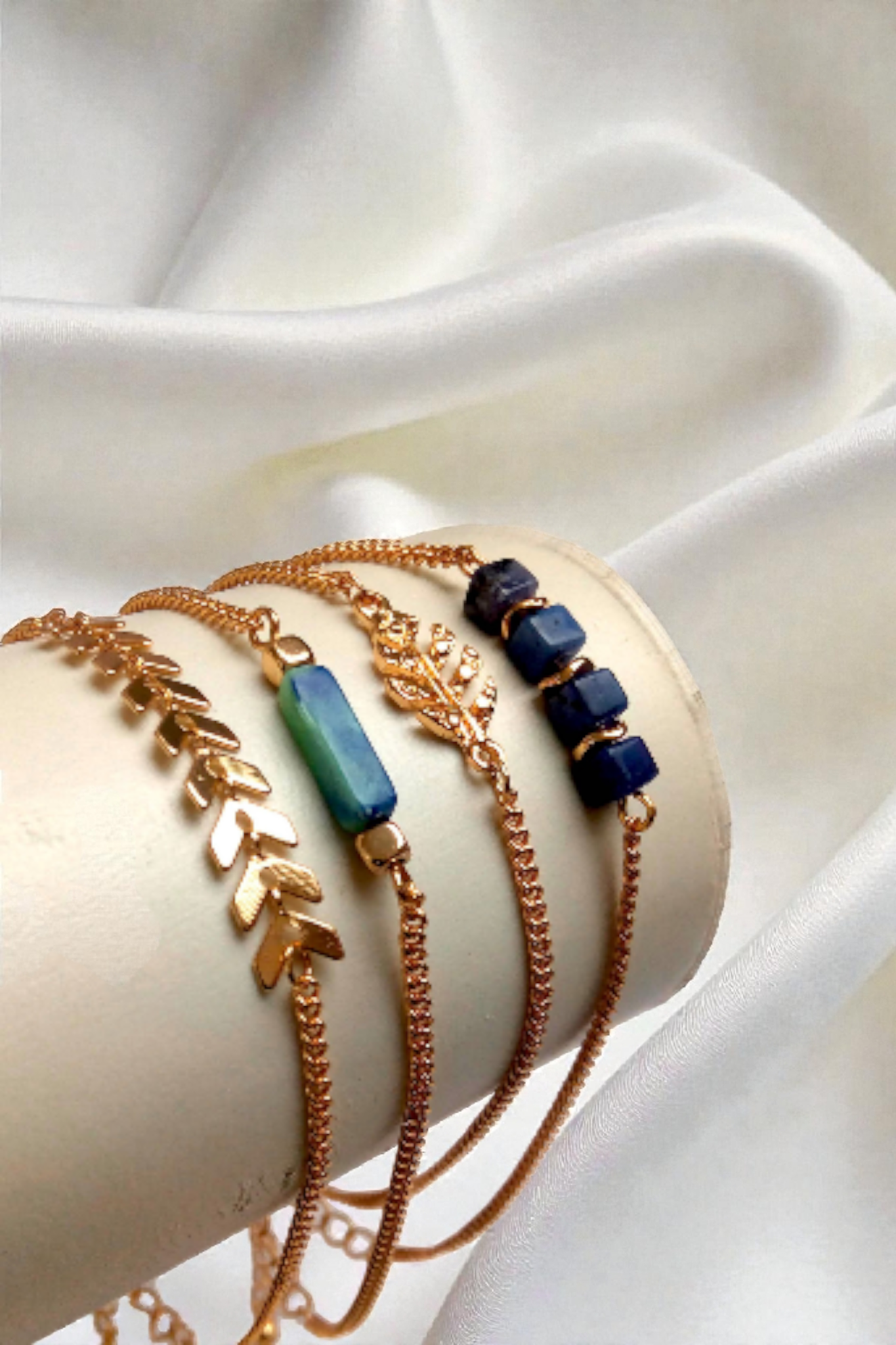 4 bracelets fins camaïeu marine turquoise