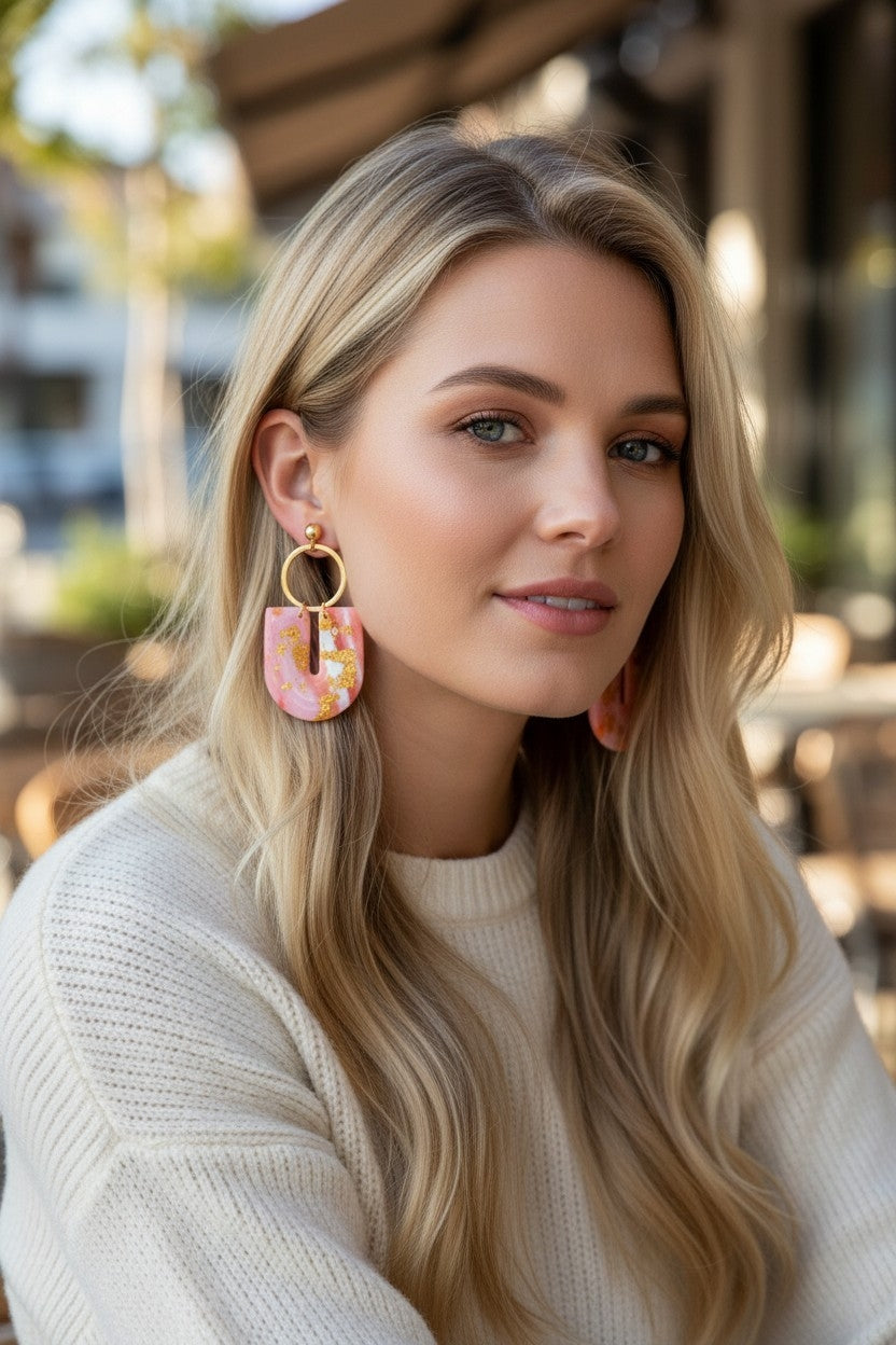 Boucles d'oreilles géométriques polymère feuille d'or