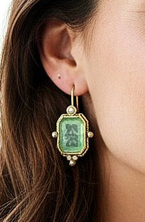 Dormeuses cabochons vert antique