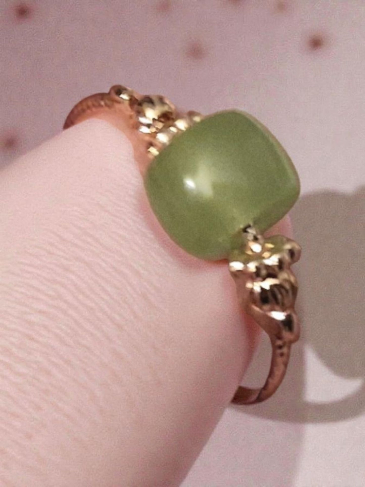 Bague réglable dorée or fin agathe verte