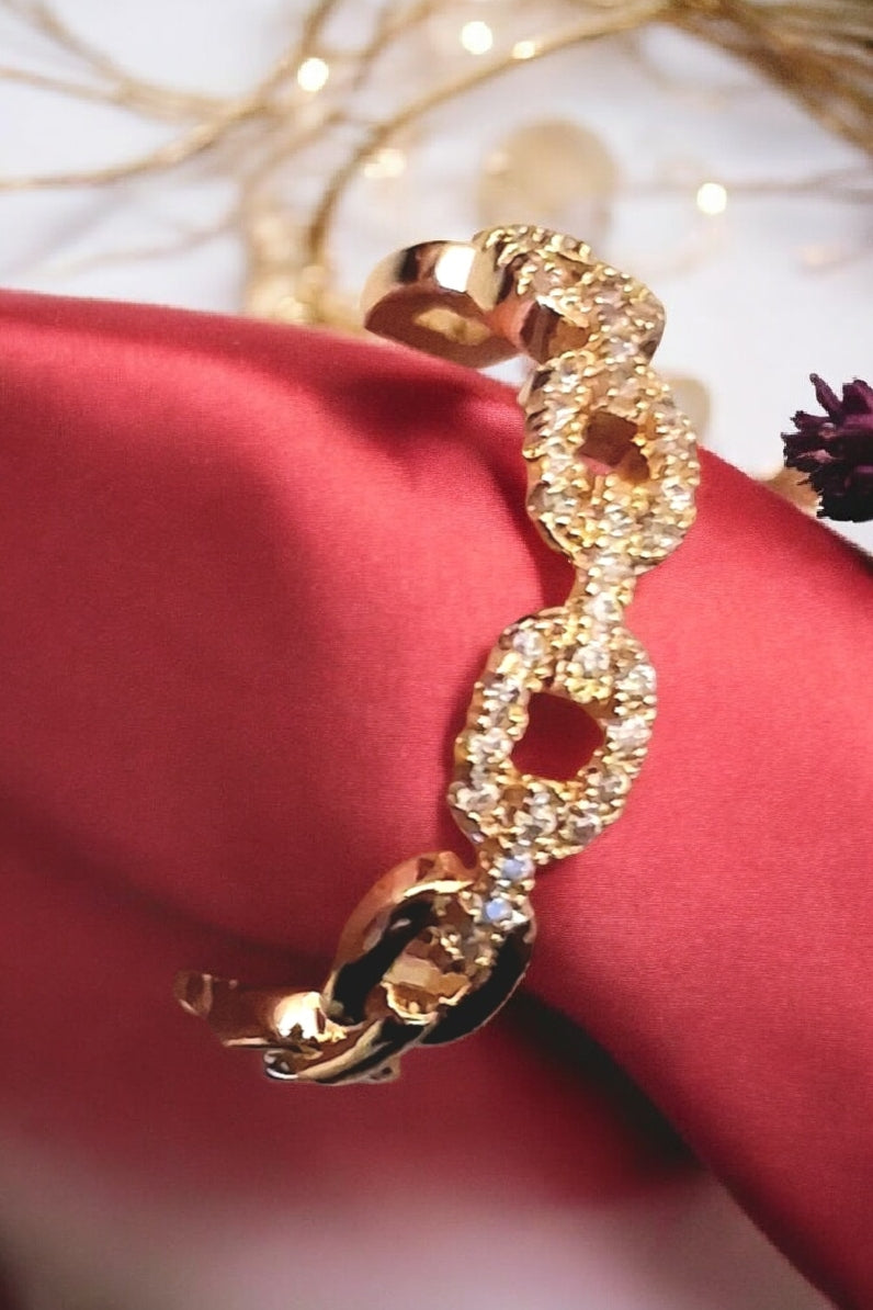 Bague dorée or fin maillons strass