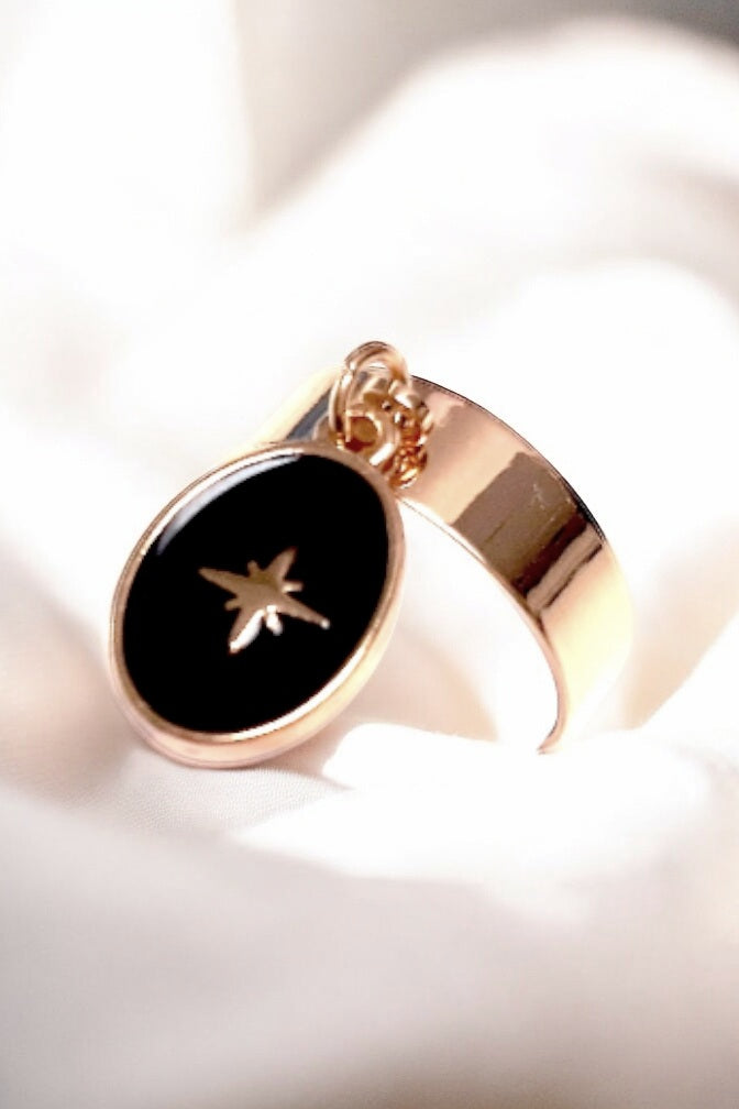 Bague étoile polaire émaillée noir