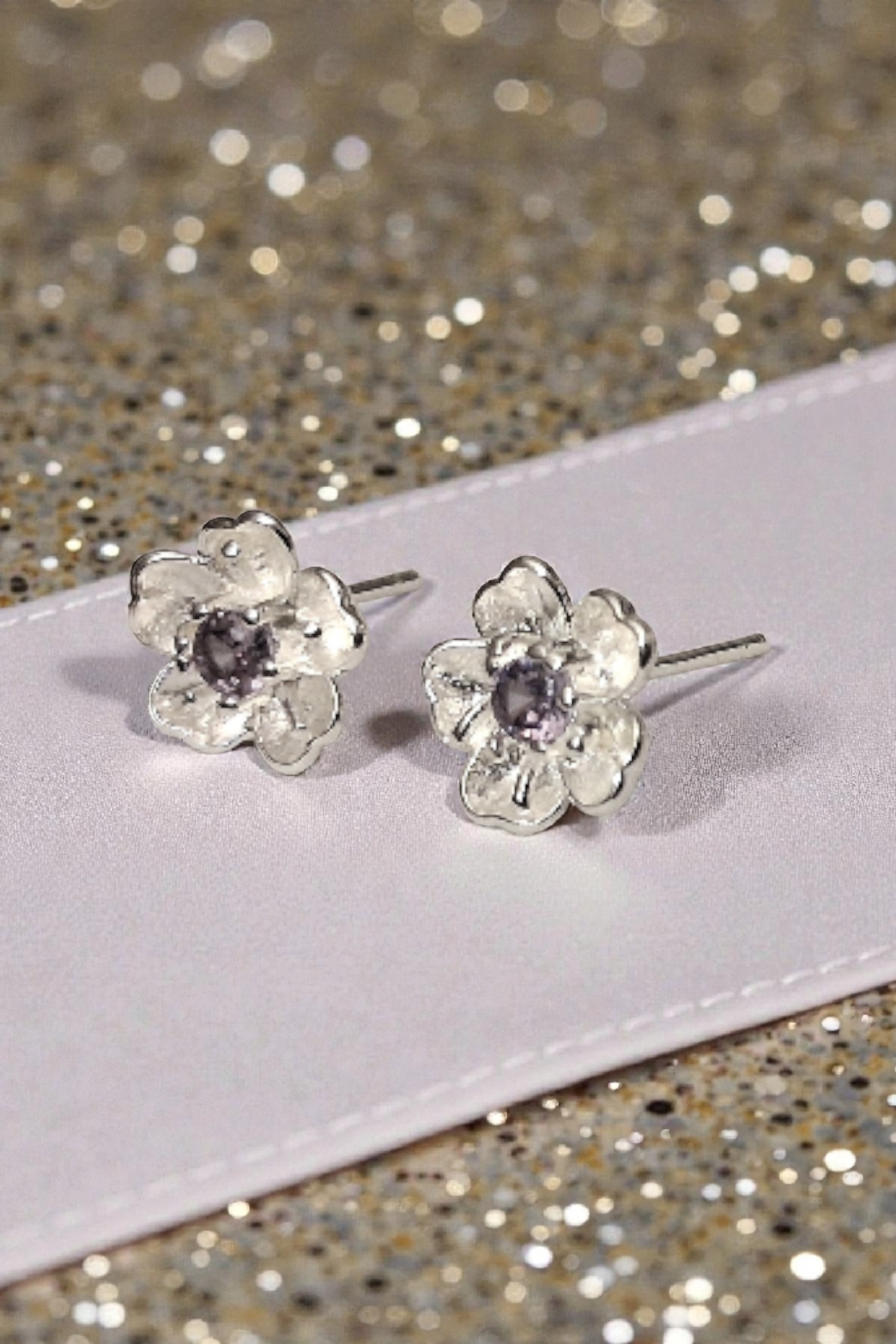 Puces argent 925 poinçonné mauve