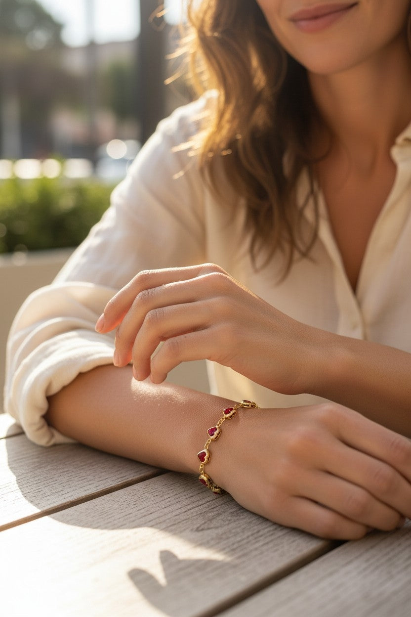Bracelet doré à l'or fin cœurs amour