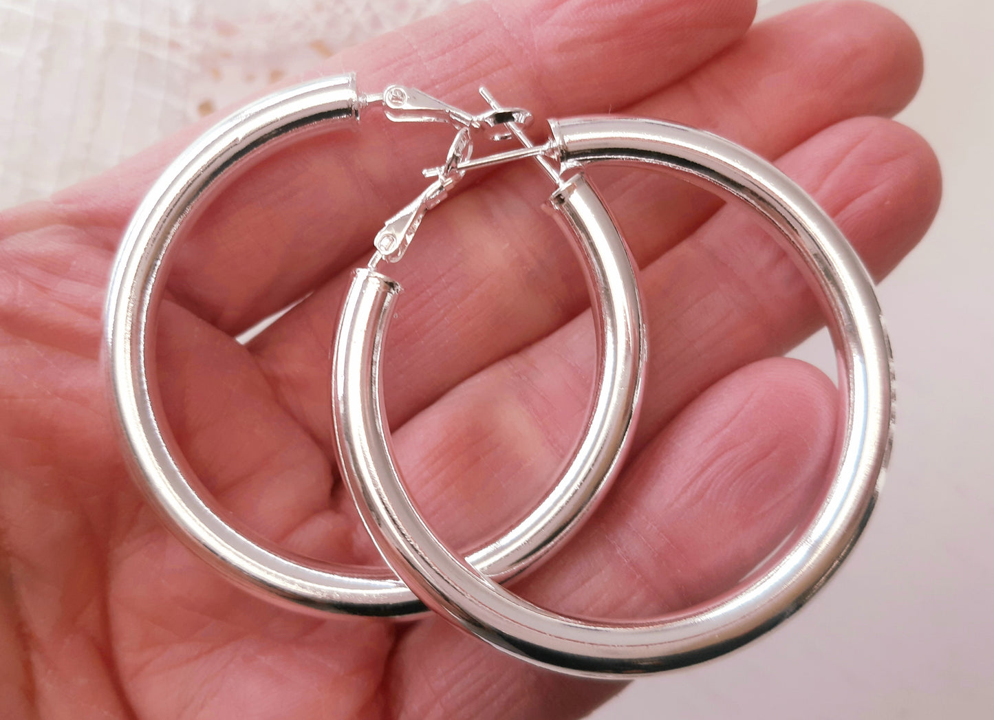 Créoles argent 925 boucles d'oreilles épaisses