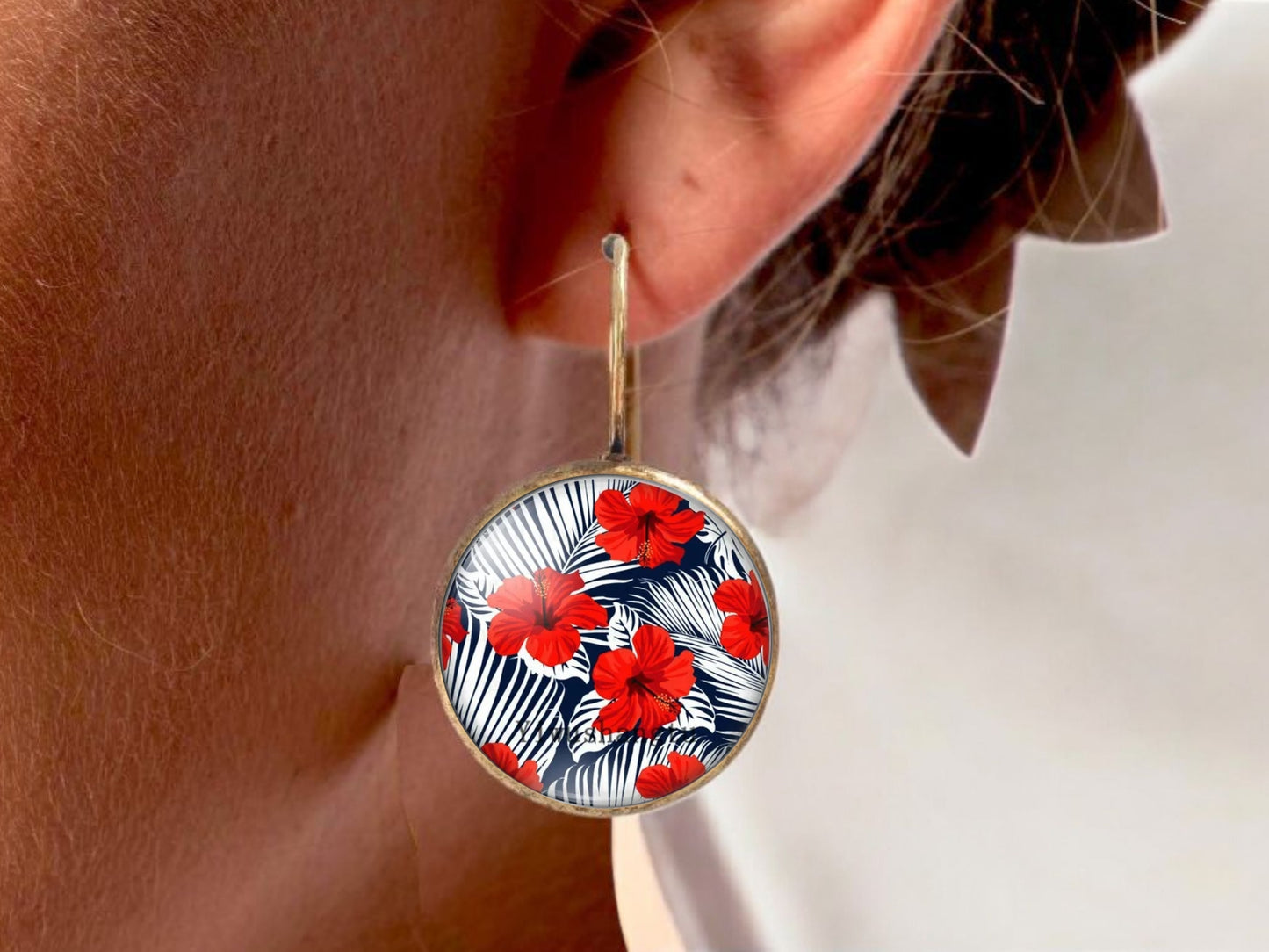 Dormeuses cabochons hibiscus