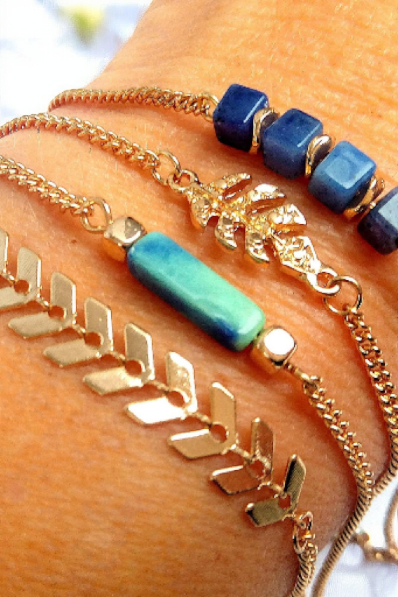 4 bracelets fins camaïeu marine turquoise