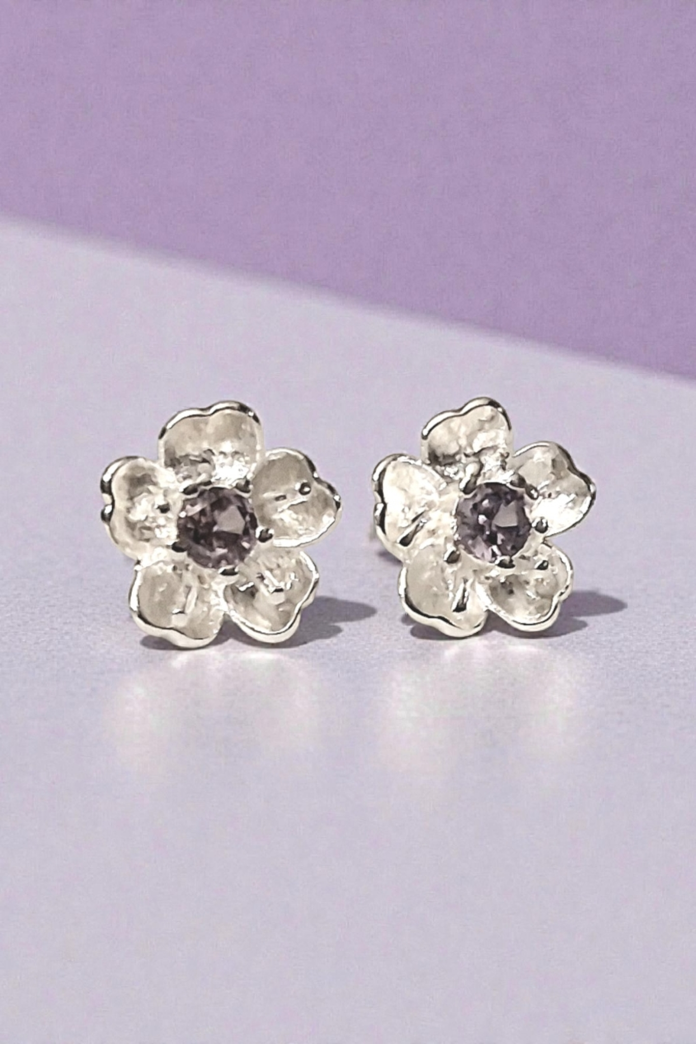 Puces argent 925 poinçonné mauve