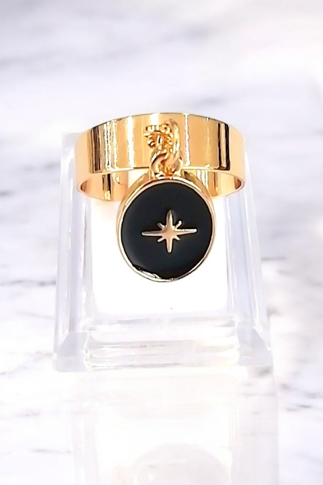 Bague étoile polaire émaillée noir