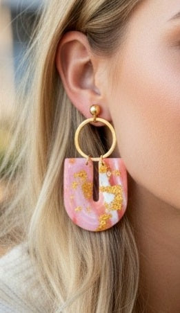 Boucles d'oreilles géométriques polymère feuille d'or