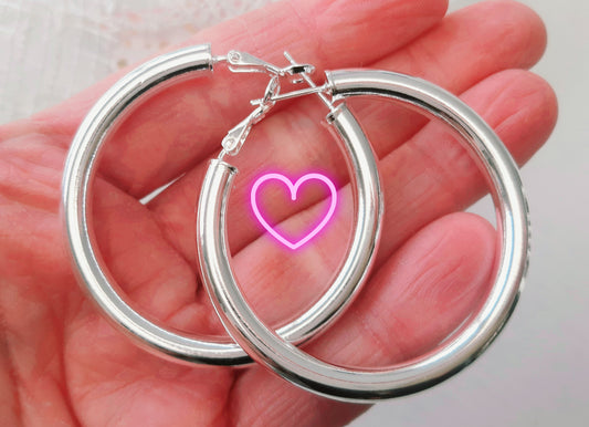 Créoles argent 925 boucles d'oreilles épaisses