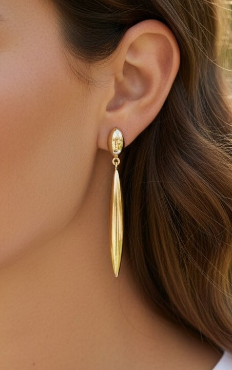 Longues boucles d'oreilles gouttes allongées or fin 14K