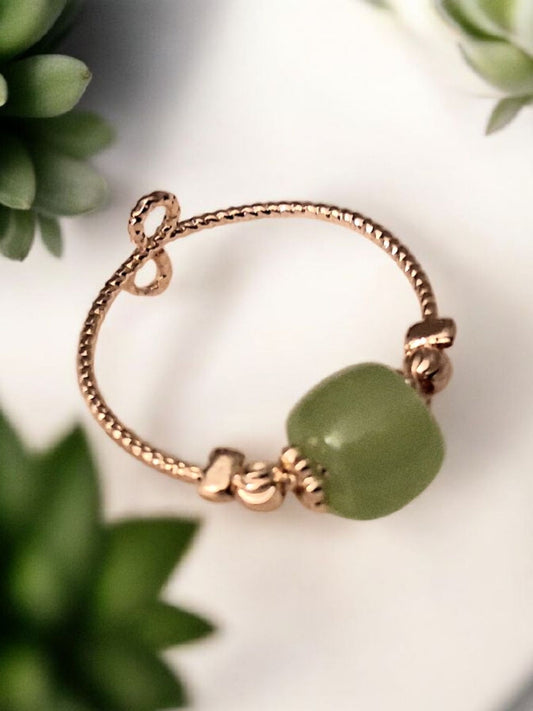 Bague réglable dorée or fin agathe verte