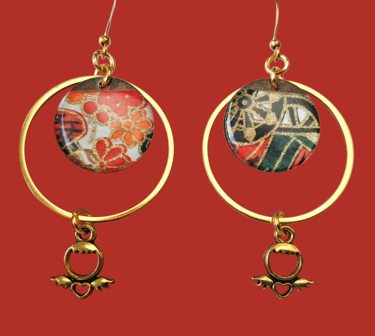 Boucles d'oreilles résine washi japonais
