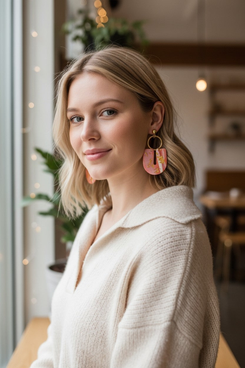 Boucles d'oreilles géométriques polymère feuille d'or