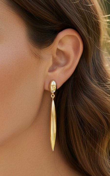 Longues boucles d'oreilles gouttes allongées or fin 14K
