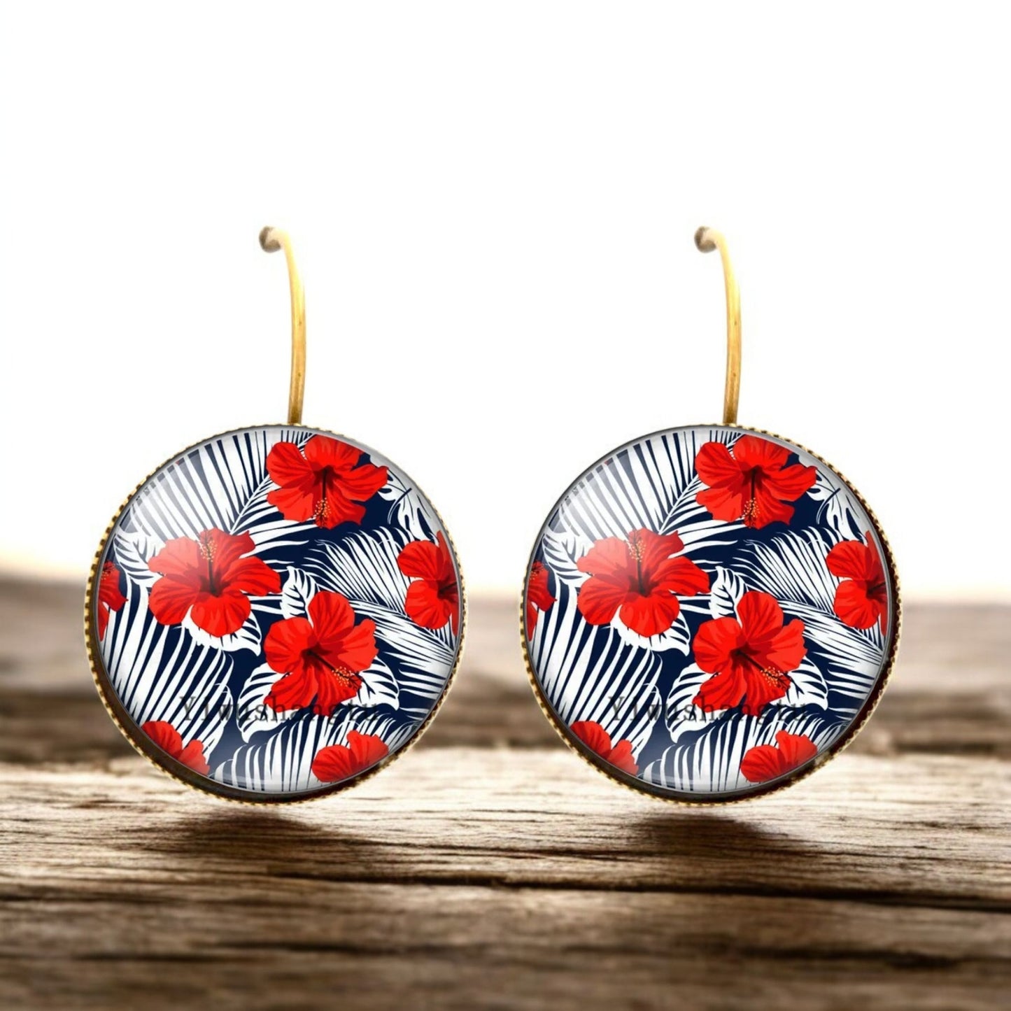 Dormeuses cabochons hibiscus
