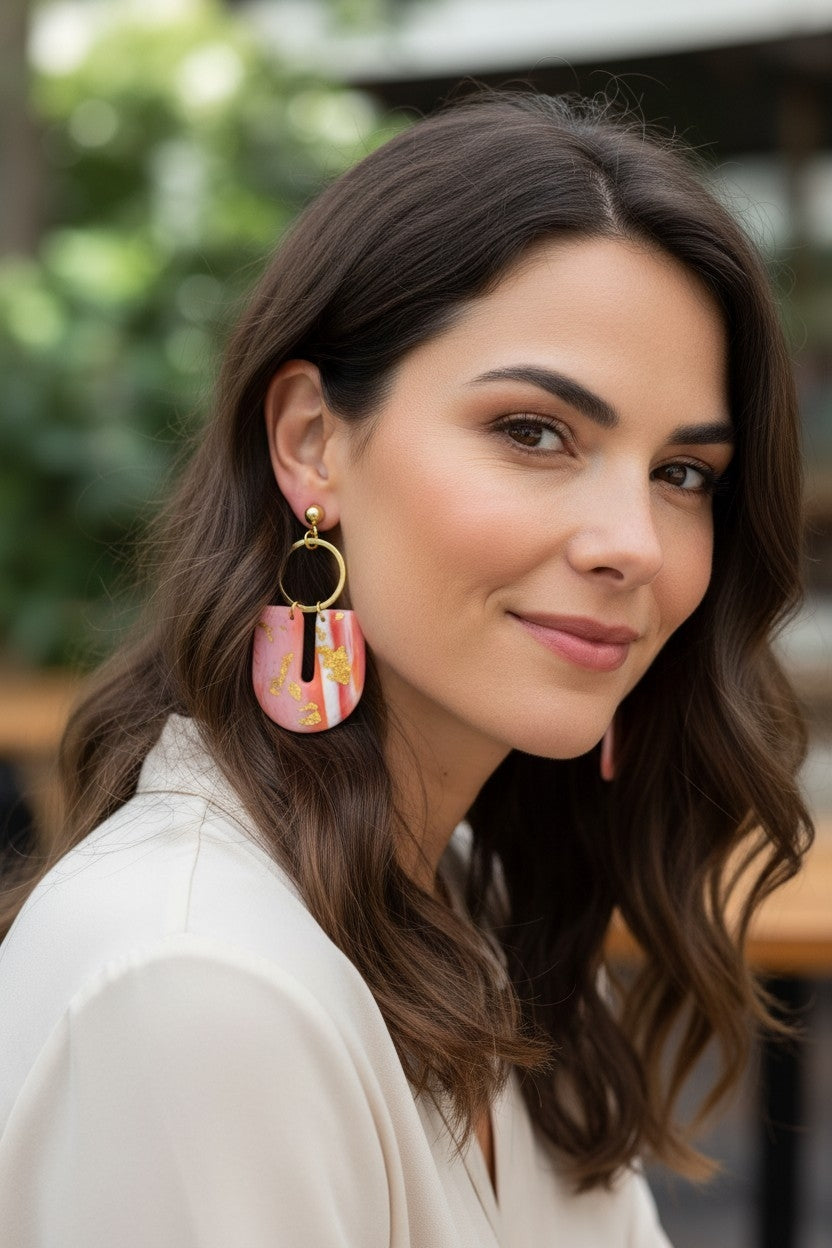 Boucles d'oreilles géométriques polymère feuille d'or