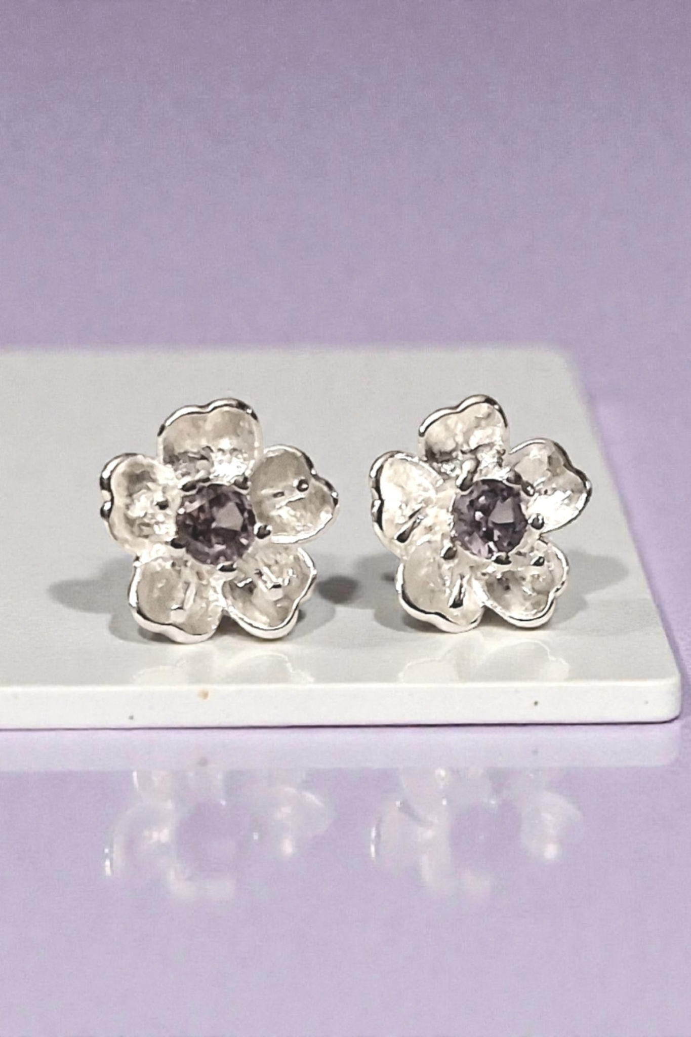 Puces argent 925 poinçonné mauve