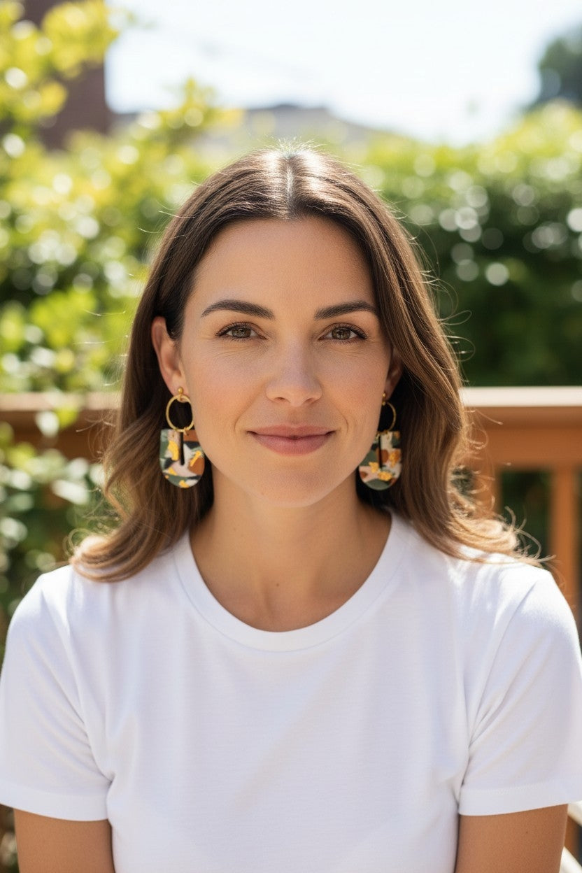 Grandes boucles d'oreilles géométriques polymère éclats d'or