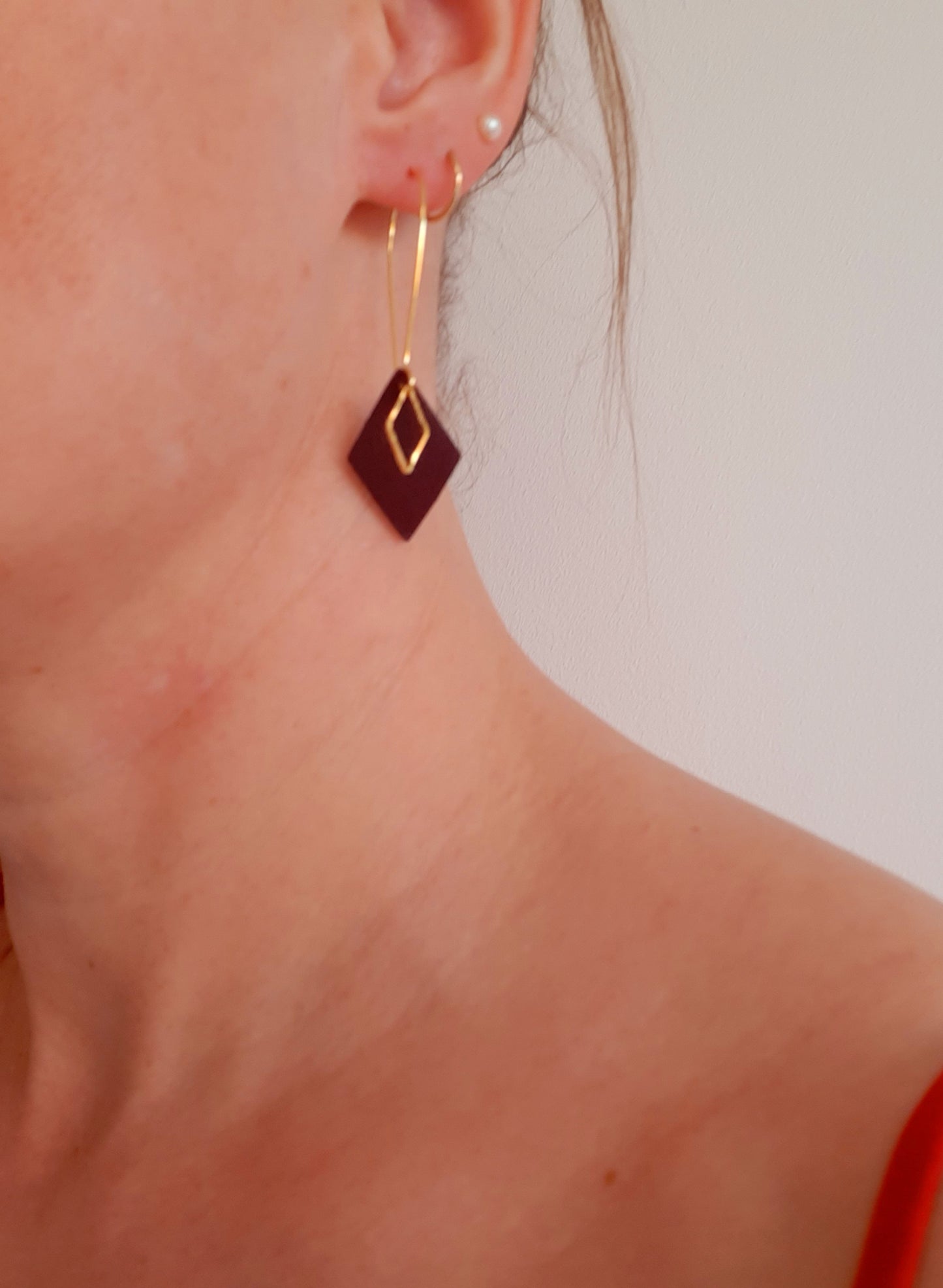 Boucles d'oreilles neuves losanges cuir