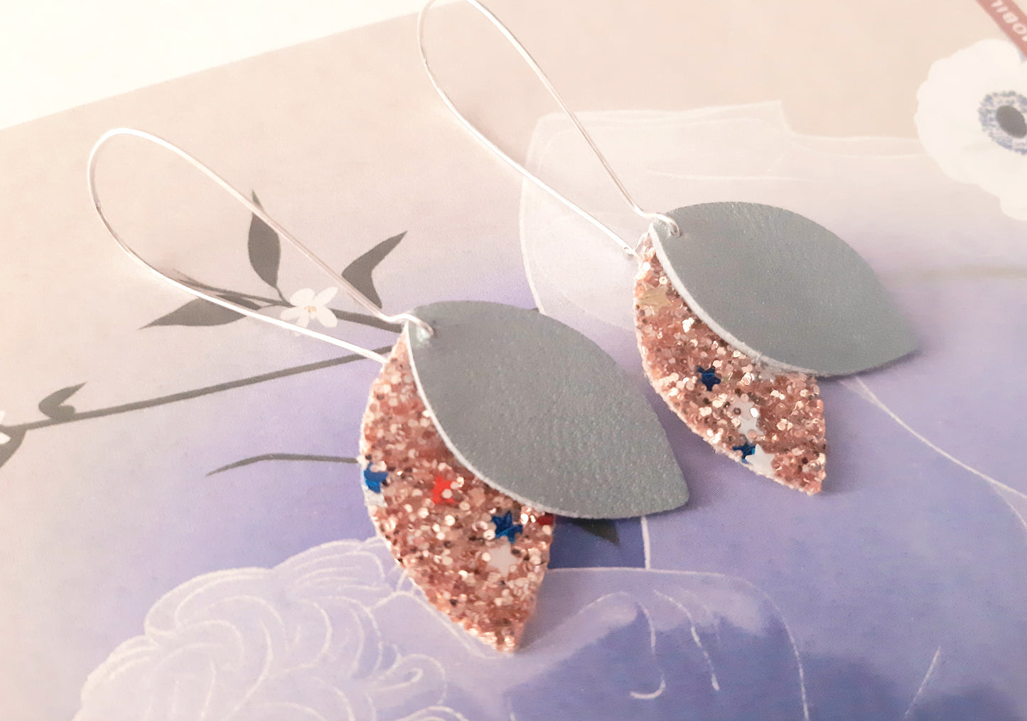 Boucles d'oreilles cuir paillettes