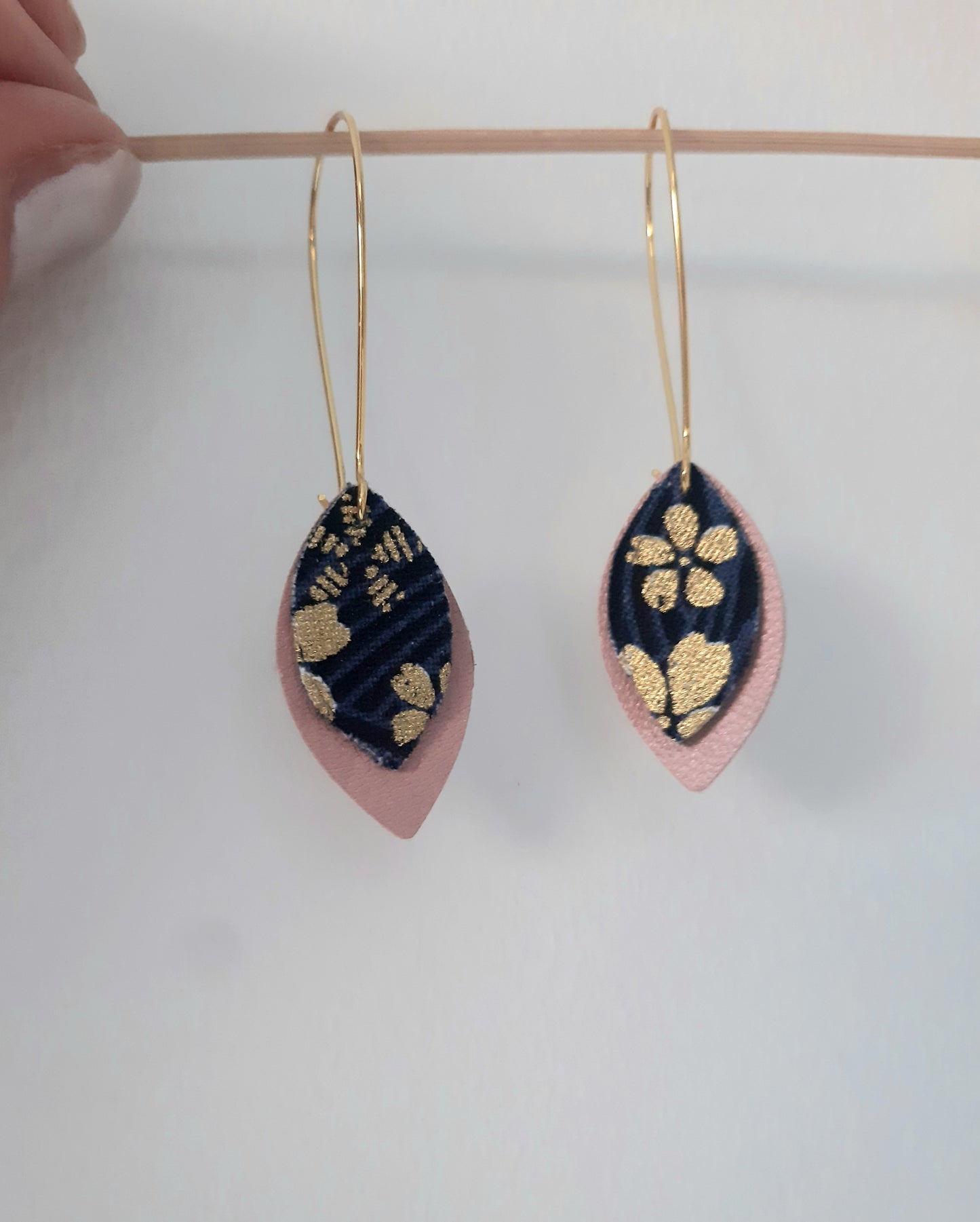 Boucles d'oreilles cuir et tissu japonais