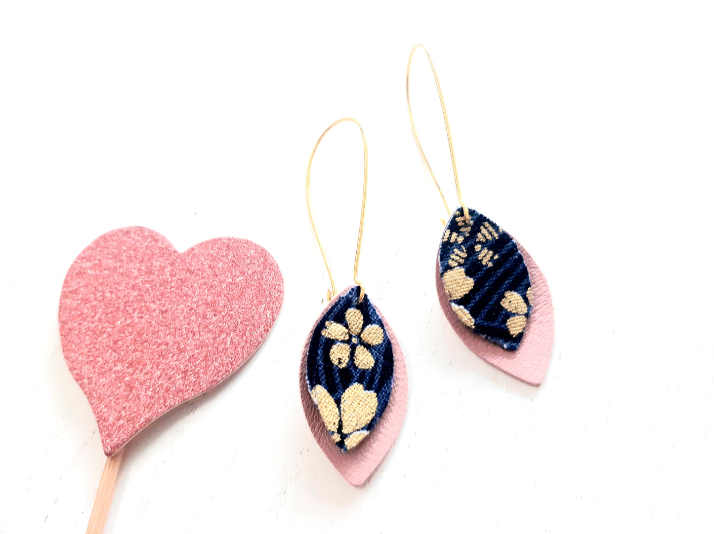 Boucles d'oreilles cuir et tissu japonais